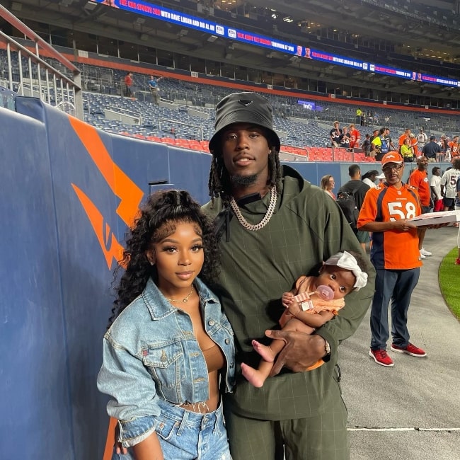 Antoinette Tharp as seen in a picture with her boyfriend Jerry Jeudy and their daughter in September 2022