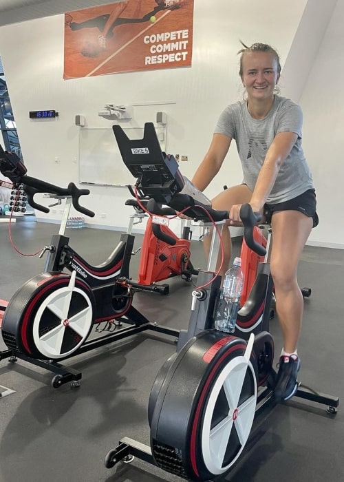 Barbora Krejč&iacute;kov&aacute; busy at the National Tennis Centre in February 2021