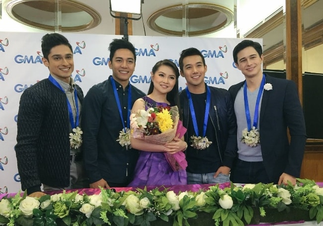 From Left to Right - Addy Raj, Jak Roberto, Barbie Forteza, Ken Chan, and Ivan Dorschner as seen while posing for a picture at the 'Meant to Be' production presentation in November 2016