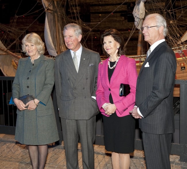 From Left to Right - Camilla, Duchess of Cornwall, Prince Charles, Queen Silvia of Sweden, and King Carl XVI Gustaf at the Vasa Museum in 2012