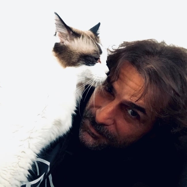 Gr&eacute;gory Fitoussi as seen in a selfie with his cat in October 2020, in Paris, France