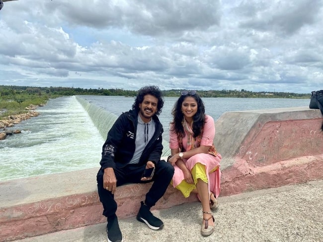 Hariprriya and Upendra pictured while shooting for 'Lagaan' in Mysore, Karnataka