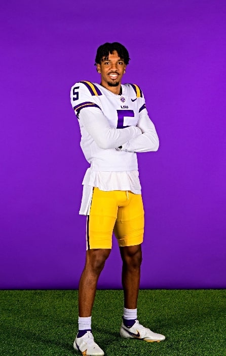 Jayden Daniels as seen while smiling for the camera in July 2022