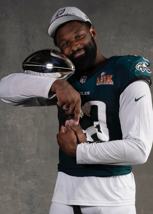 Josh Sweat with his trophy in February 2025