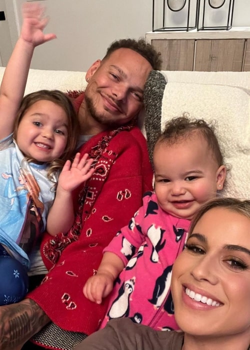 Katelyn Jae Brown in a selfie with her beau Kane and children Kingsley and Kodi Brown that was taken March 2023