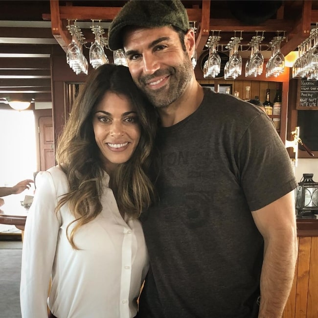 Lindsay Hartley as seen while posing for the camera along with Jordi Vilasuso in Boston, Massachusetts, United States in September 2018