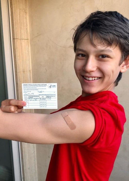 Mystic Inscho as seen in a picture that was taken in North Hollywood, California, while he held up his Covid-19 vaccine in May 2021