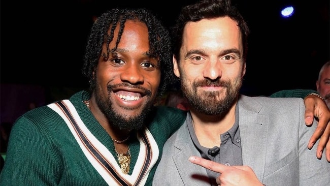 Shameik Moore (Left) with Jake Johnson in December 2018