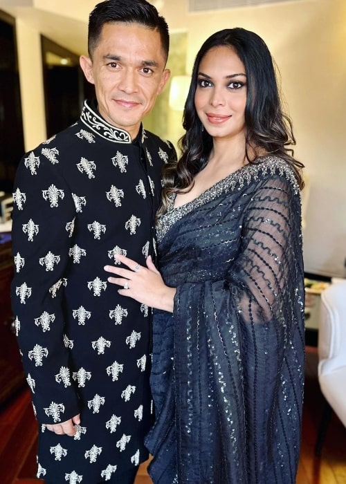 Sonam Bhattacharya as seen in a picture with her husband Sunil Chettri that was taken in April 2023