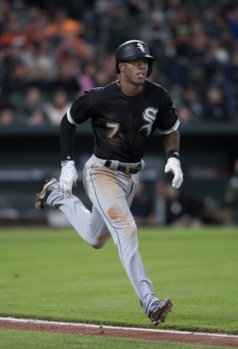 Tim Anderson as seen with the Chicago White Sox as he runs down the first base line during a game against the Baltimore Orioles in 2017